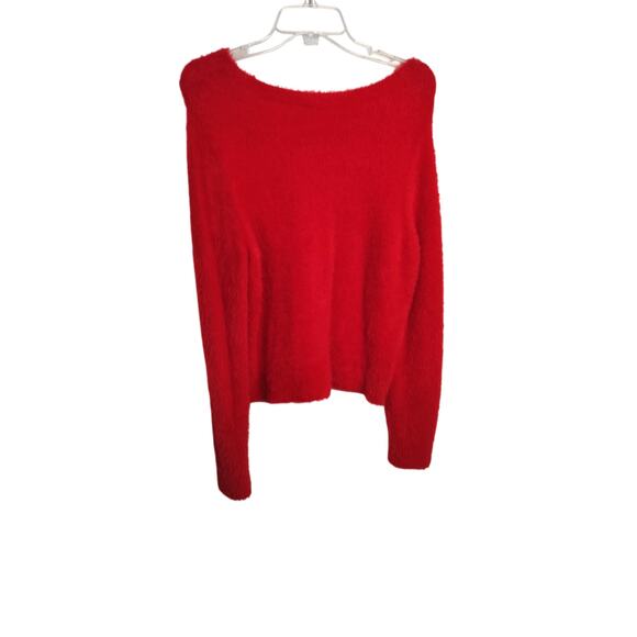 4171) Bar III Red Fuzzy Slightly Cropped Pullover  Nylon Sweater Large - Picture 1 of 8